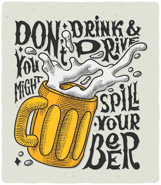 Download Lettering poster with beer mug | Free Vector