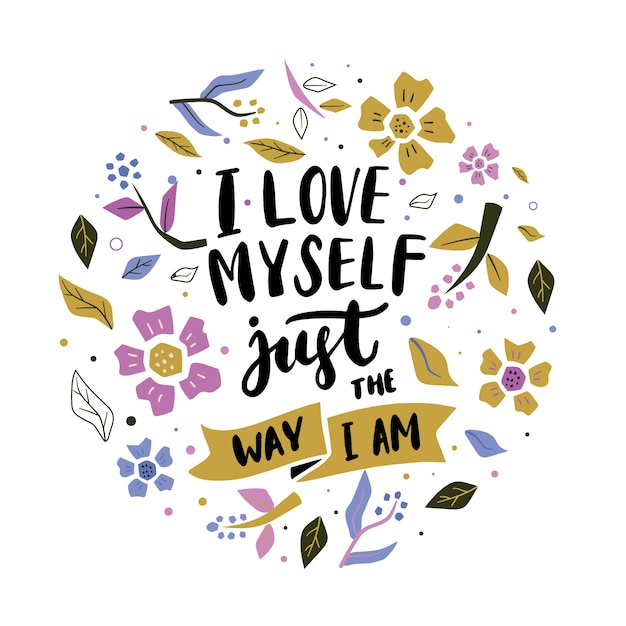 Download Lettering self love with flowers Vector | Free Download