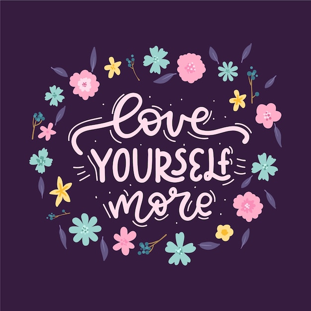 Download Lettering self love with flowers | Free Vector