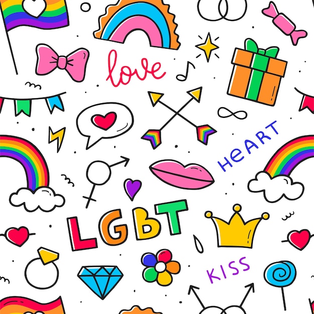 Premium Vector Lgbt Doodle Seamless Pattern In Color Hand Drawn 