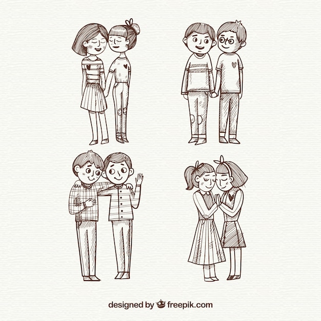 Lgbt pride couples collection in hand drawn style | Free Vector