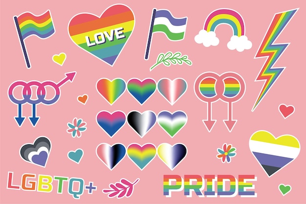 Premium Vector | Lgbtq set of icons retro style design stickers