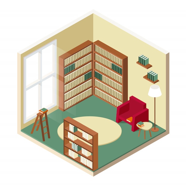 Download Library room isometric design | Premium Vector