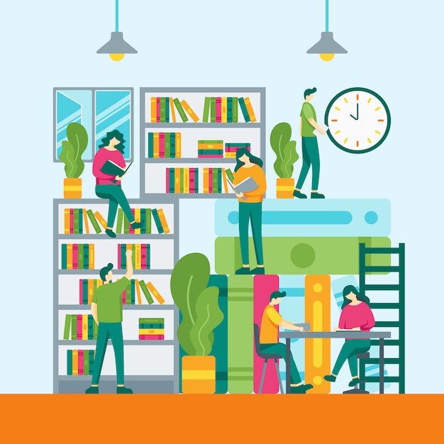 Library vector flat style illustration. | Premium Vector