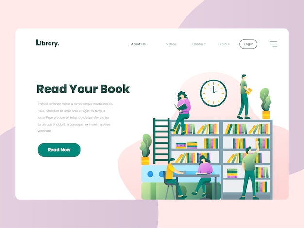 Library website landing page Premium Vector