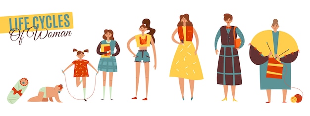 Life cycles of woman set Free Vector