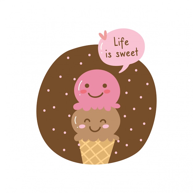 Download Life is sweet quote and cute ice cream cone Vector ...