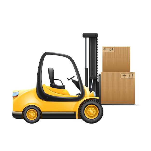 Lift truck with box isolated on white background | Free Vector