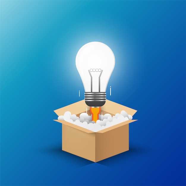 Download Light bulb up from the opening box. | Premium Vector