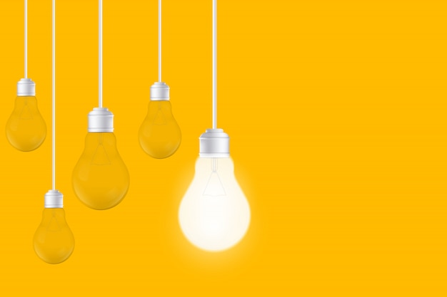 Light bulbs on yellow background, led lightbulb. Premium Vector