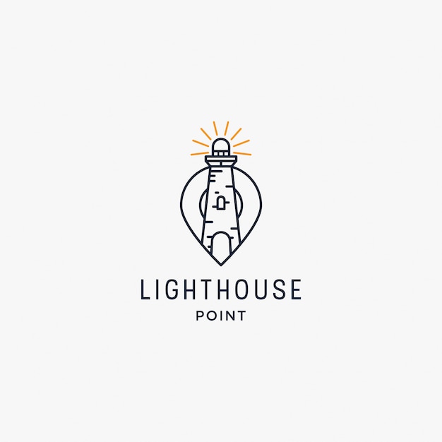 灯台とピンマップポイントのロゴデザインテンプレートイラスト プレミアムベクター