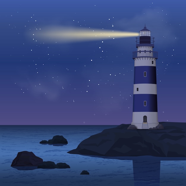 夜の灯台 無料のベクター