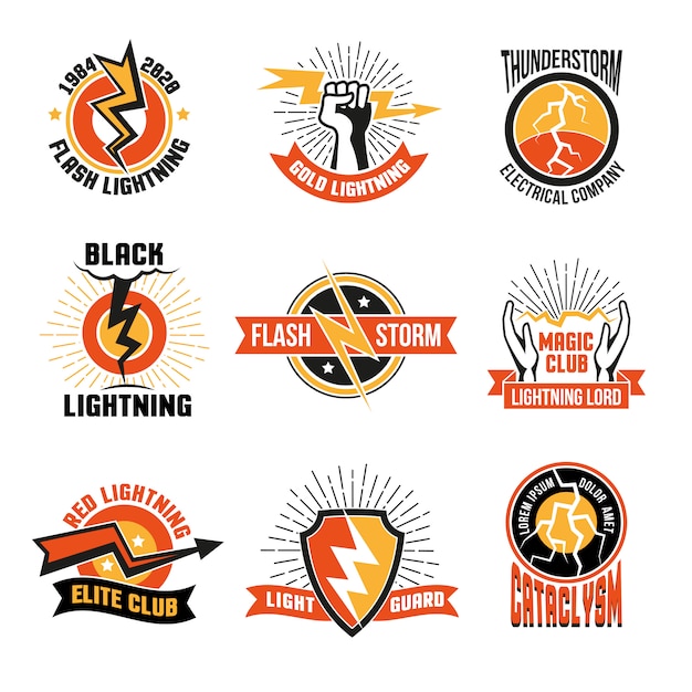 Download Free Lightning Logo Emblem Set Free Vector Use our free logo maker to create a logo and build your brand. Put your logo on business cards, promotional products, or your website for brand visibility.