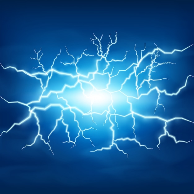 Lightning storm in blue sky Vector | Premium Download