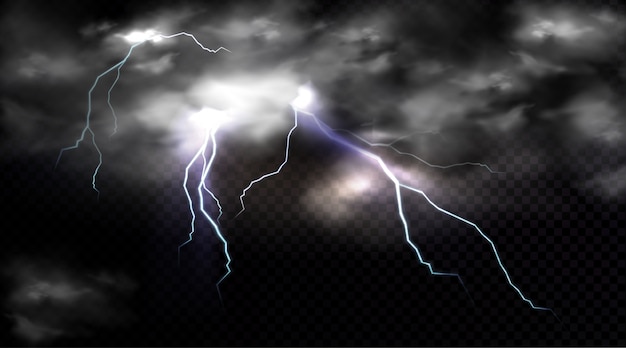 Free Vector Lightning Strikes And Thundercloud Electric Discharge And Storm Cloud Impact Place Or Magical Energy Flash