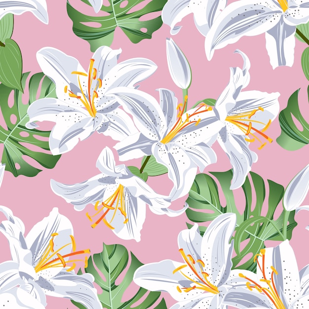 Premium Vector Lily Flower Seamless Pattern