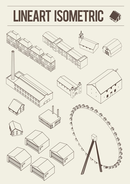 Premium Vector | Line art building isometric object