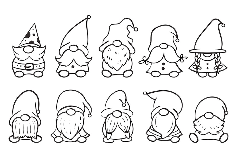 Premium Vector | Line art christmas gnomes design for coloring book ...