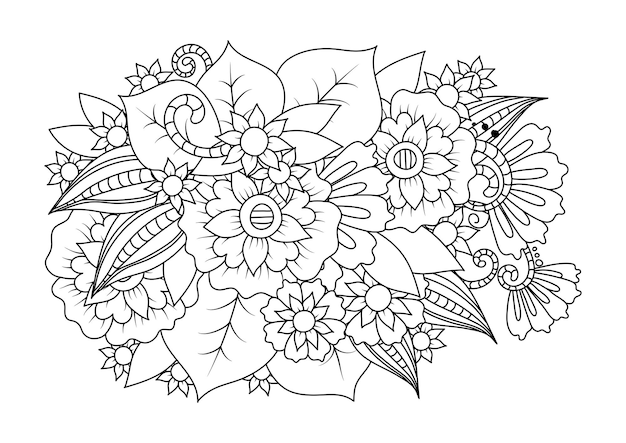 Premium Vector | Line art floral coloring page.