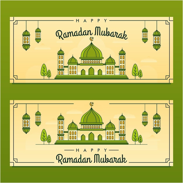 Premium Vector Line Art Illustrated Ramadan Mubarak Banner Design