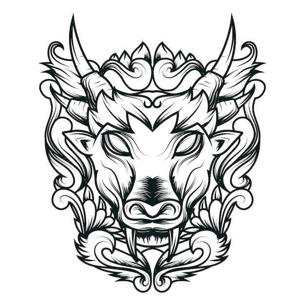 Premium Vector | Line art of mythical forest cow geometry