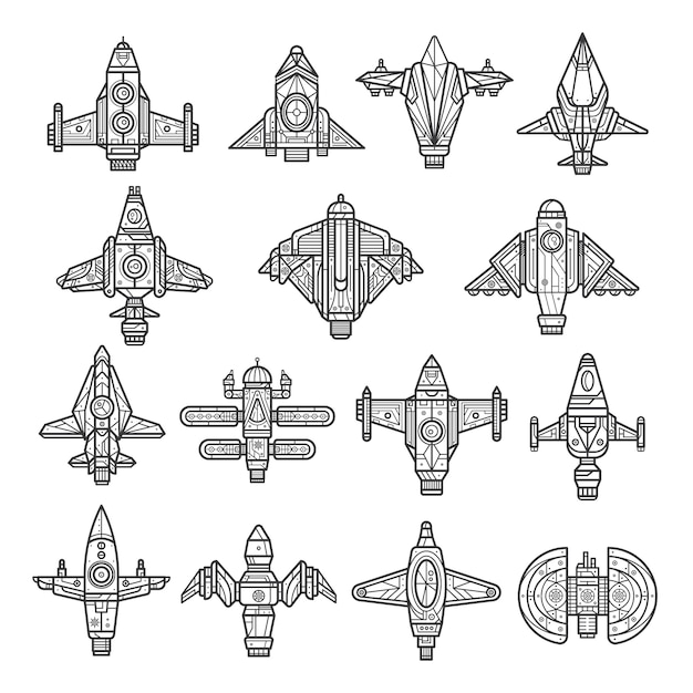 Line art spaceship collection | Premium Vector