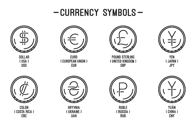 Premium Vector Line Coin Icons Set With Currency Symbols Of Different Countries Black And White