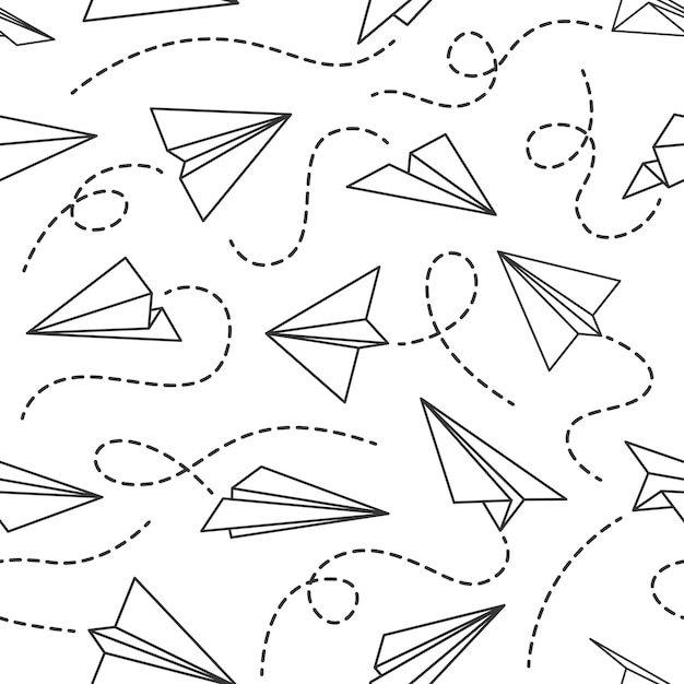 Premium Vector | Line paper airplane seamless pattern. flying planes ...