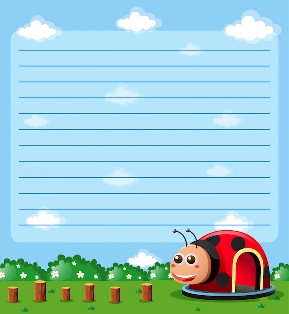 Line paper template with ladybug house in\
park