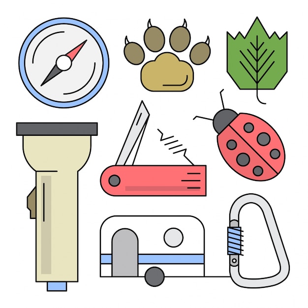 Linear camping icons Vector | Free Download