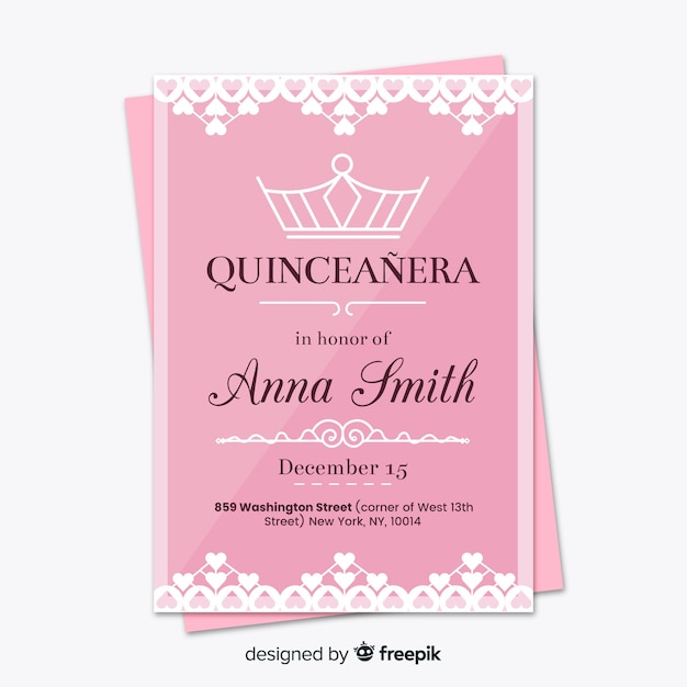 Linear crown quinceanera party card Vector | Free Download