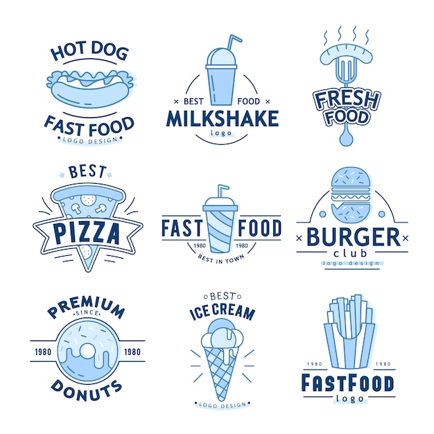 Download Free Linear Flat Fast Food Badge Banner Or Logo Emblem Free Vector Use our free logo maker to create a logo and build your brand. Put your logo on business cards, promotional products, or your website for brand visibility.