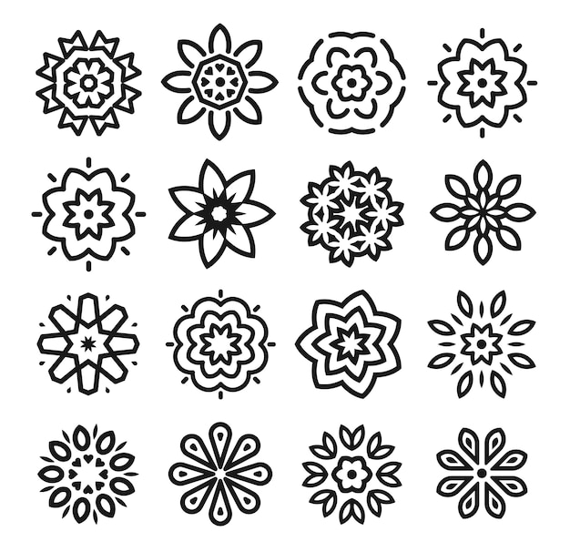 線形の花セット モノクロのシンプルなラインアートコレクション 花屋の装飾的なデザイン要素 プレミアムベクター