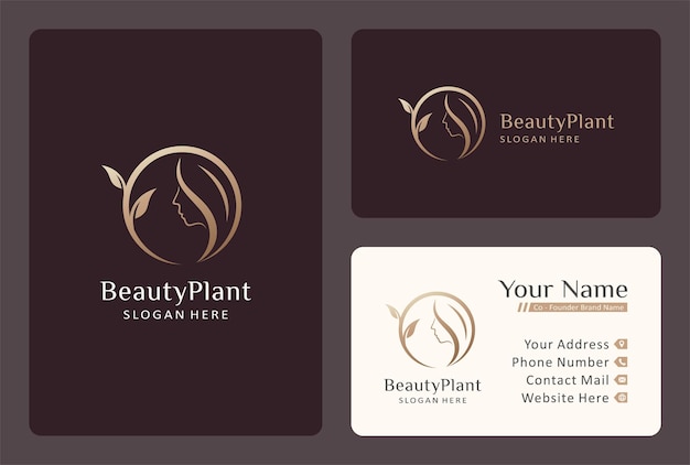 Premium Vector | Linear gold leaf logo blends with female face.