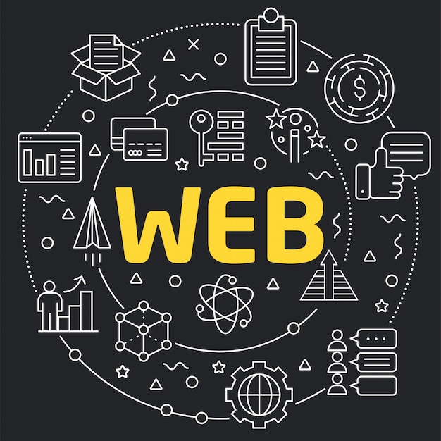 Linear illustration for presentations in the round web Premium Vector