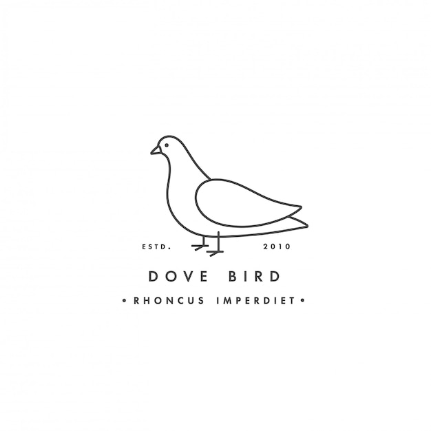 線形ロゴ鳩白い背景の上の鳥 ピジョンのカラフルなエンブレムやバッジ プレミアムベクター