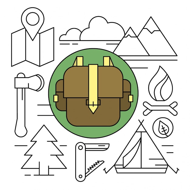 Linear style camping and hiking
illustrations