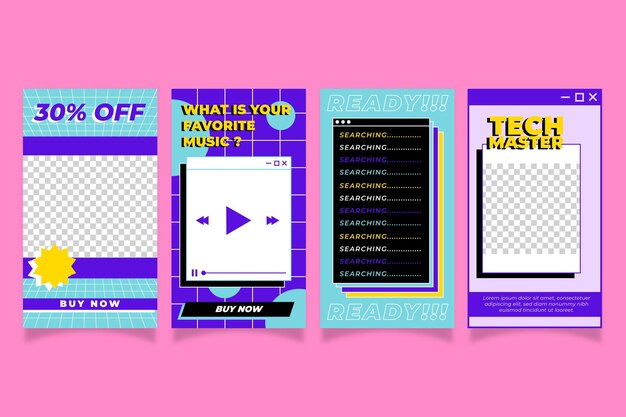 Premium Vector Linear Vaporwave Instagram Story Set