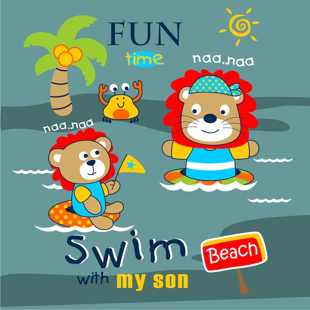 Download Premium Vector | Lion family swimming