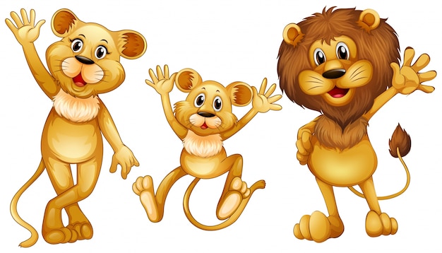Download Free Vector | Lion family with one little cub illustration