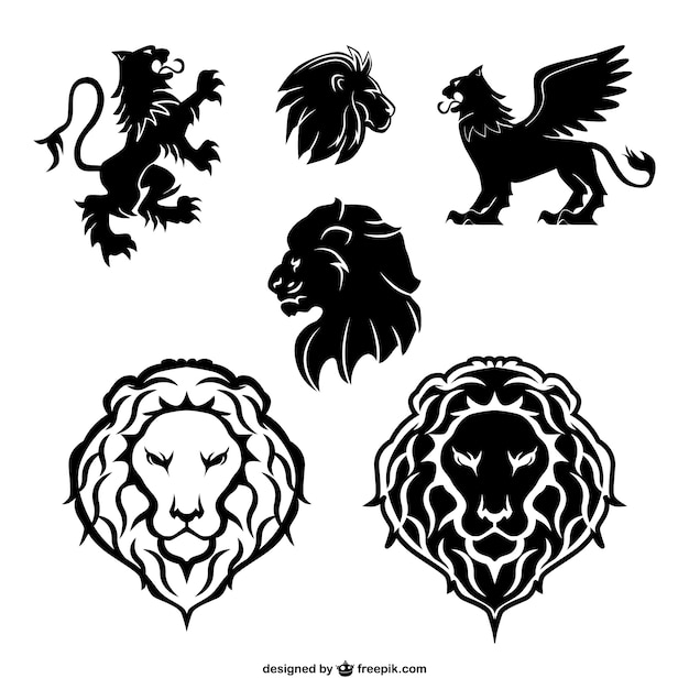 Lion graphic elements set | Free Vector