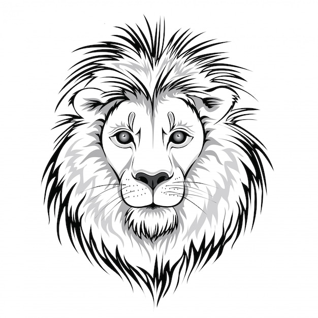 ライオンヘッドのロゴ 白い背景の上の動物のイラスト プレミアムベクター