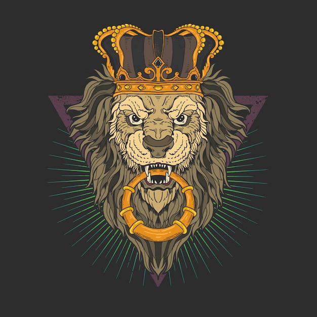Premium Vector | Lion head with crown illustration graphic