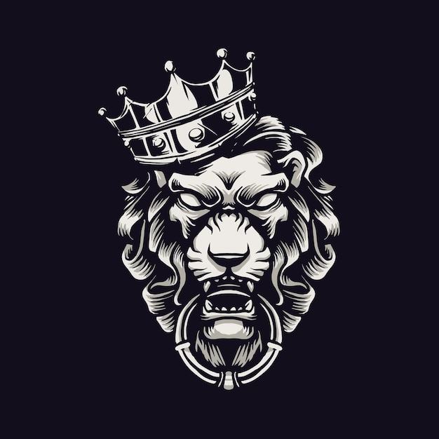 Premium Vector | Lion king head illustration with crown