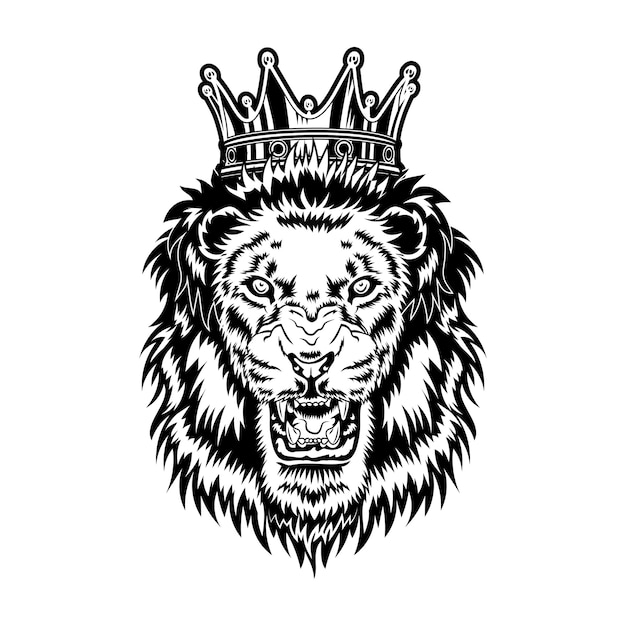 ライオン王ベクトルイラスト たてがみと王冠を持つ怒っているとどろく雄動物の頭 無料のベクター