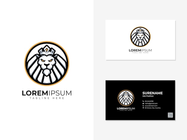 Lion logo and visit card Premium Vector