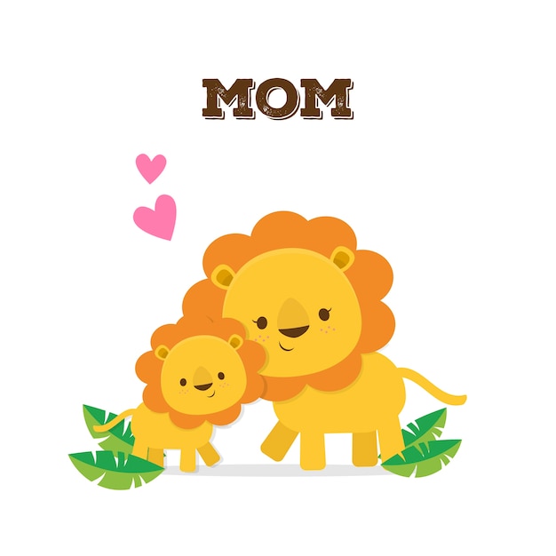 Download Lion mom and baby lion | Premium Vector