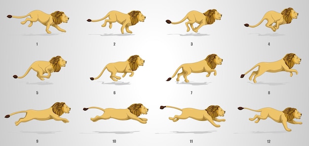  Lion run cycle animation sequence Premium Vector
