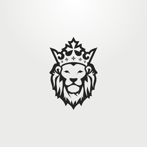 頭に王冠のイラストが描かれたライオンの顔のロゴ プレミアムベクター