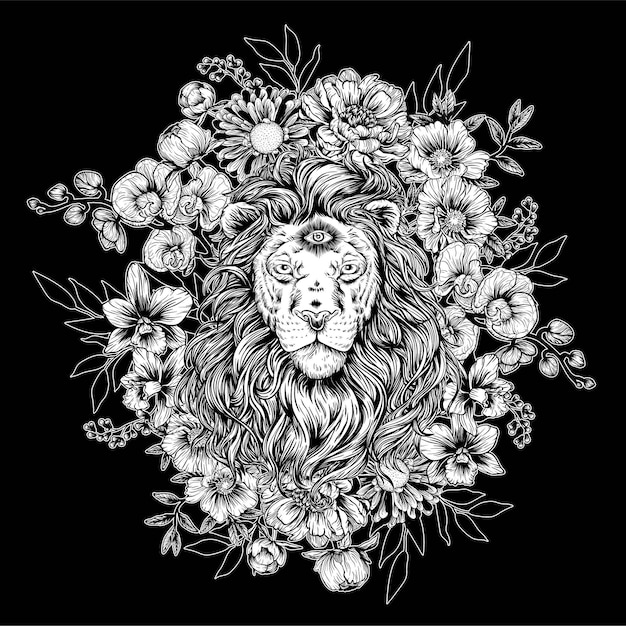 Download Premium Vector | Lion with flowers